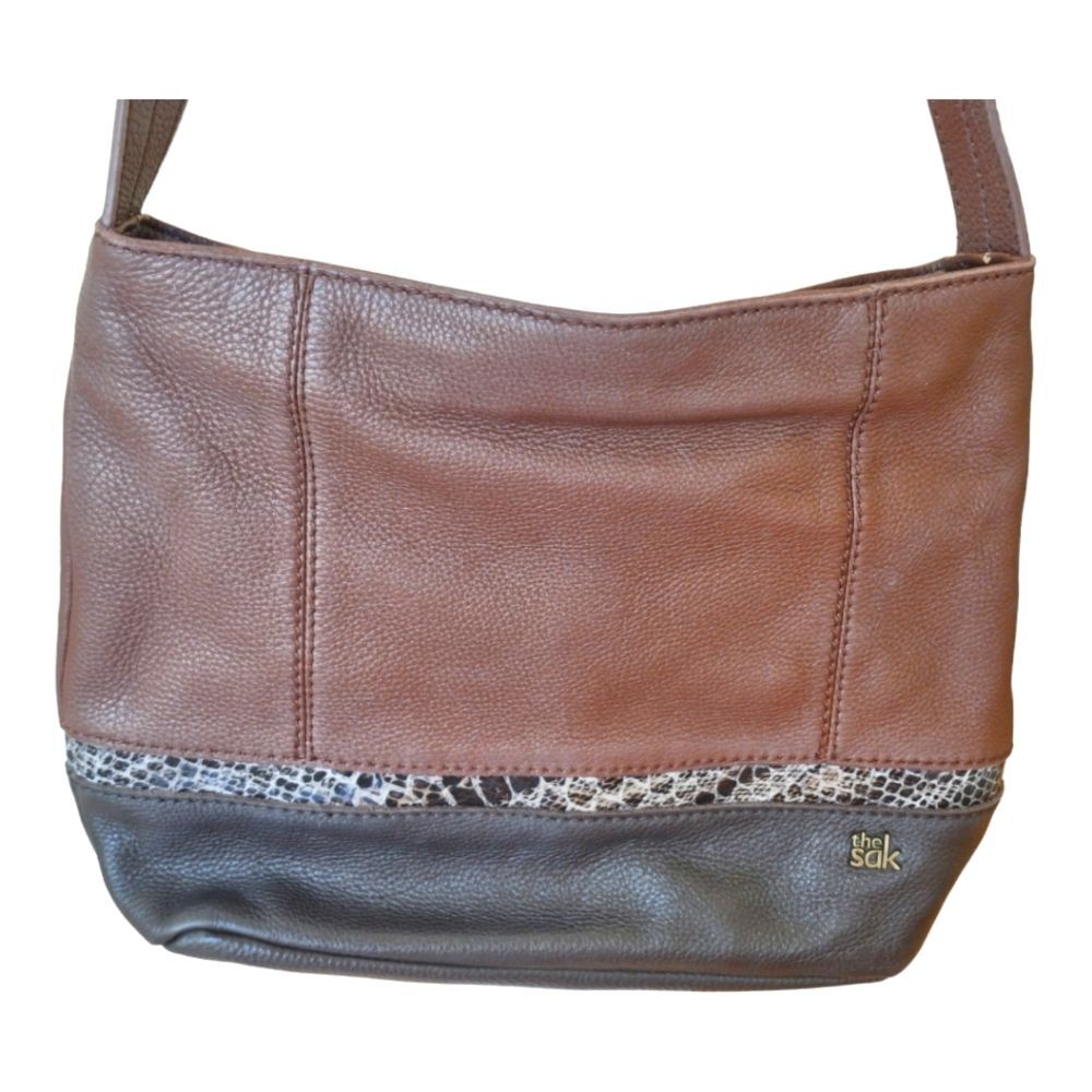 The Sak De Young Leather Hobo Shoulder Bag Brown Zip Top Pockets